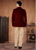 Maroon Velvet Buttons Jodhpuri Suit