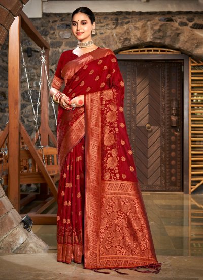 Maroon Weaving Silk Traditional Saree