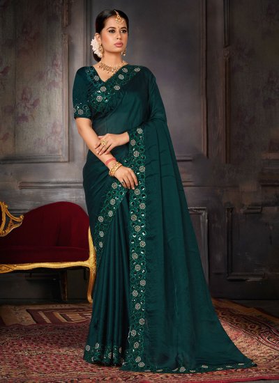 Marvelous Sequins Green Georgette Contemporary Saree