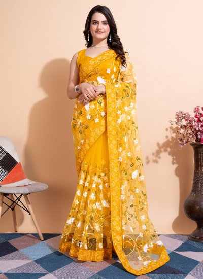 Masterly Yellow Net Contemporary Saree