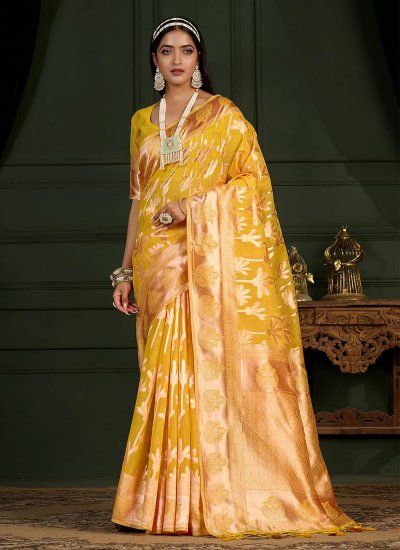 Mesmeric Banarasi Silk Yellow Designer Saree