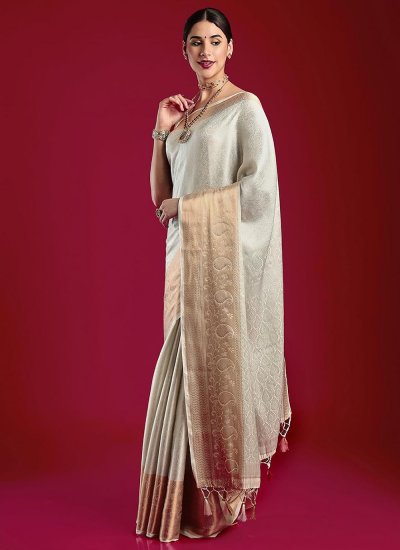 Mesmerizing Weaving Grey Kanjivaram Silk Trendy Saree