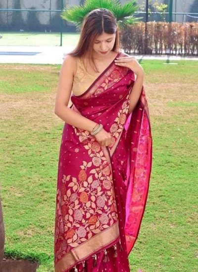Miraculous Art Banarasi Silk Rani Woven Trendy Saree