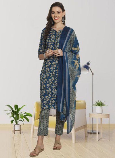 Mod Cotton Blue Printed Trendy Salwar Suit