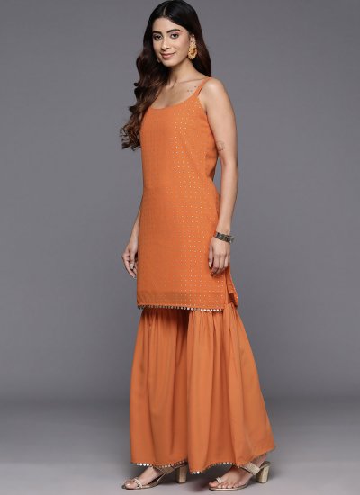 Mod Georgette Orange Printed Readymade Salwar Suit