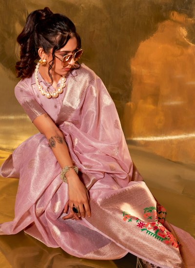 Mod Pink Woven Trendy Saree