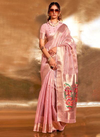 Mod Pink Woven Trendy Saree