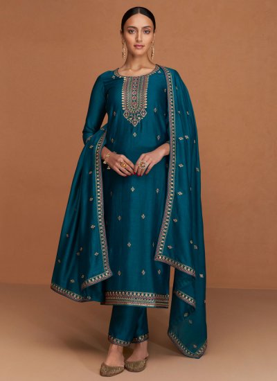 Modern Embroidered Morpeach  Silk Designer Salwar Suit