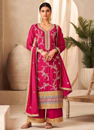 Modern Embroidered Pink Chinon Trendy Salwar Kameez