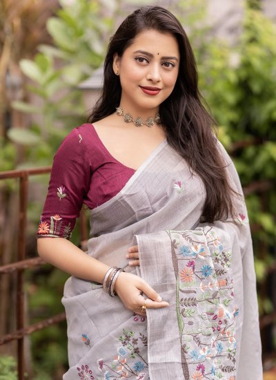 Modern Linen Mehndi Trendy Saree