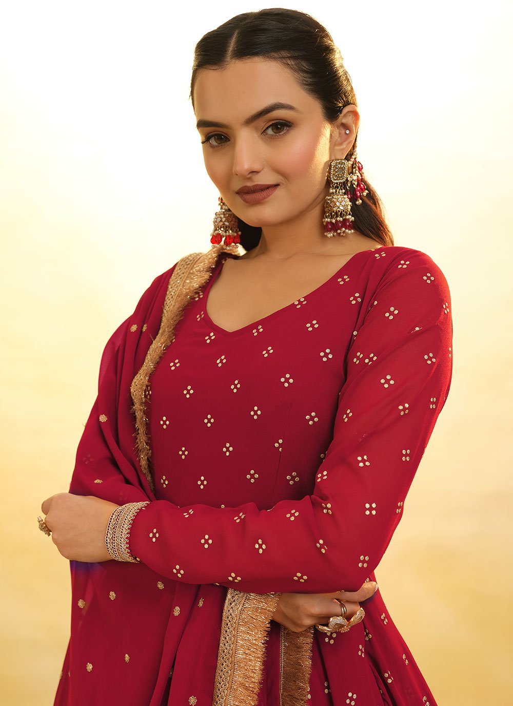 Modern Red Ceremonial Designer Salwar Suit