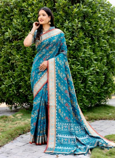 Modern Teal Weaving Patola Silk  Classic Designer Saree
