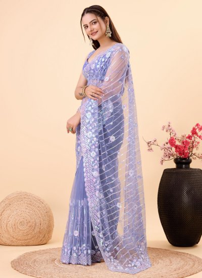 Modest Embroidered Lavender Saree