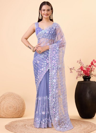 Modest Embroidered Lavender Saree