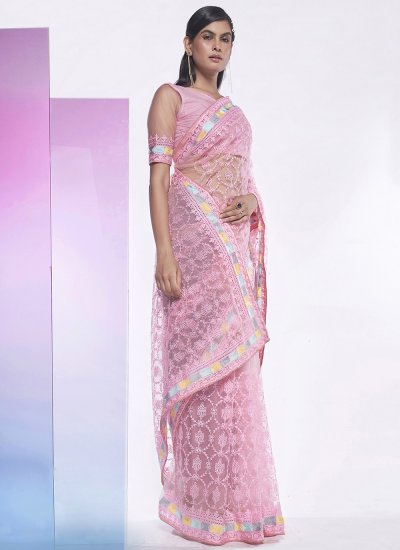 
                            Modest Net Embroidered Classic Saree