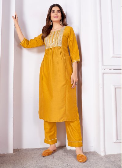 
                            Modest Sequins Silk Mustard Trendy Salwar Suit