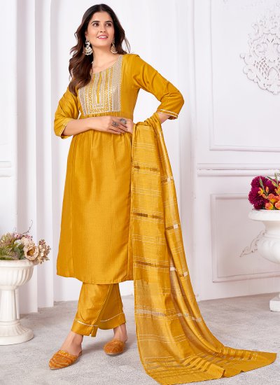 Modest Sequins Silk Mustard Trendy Salwar Suit