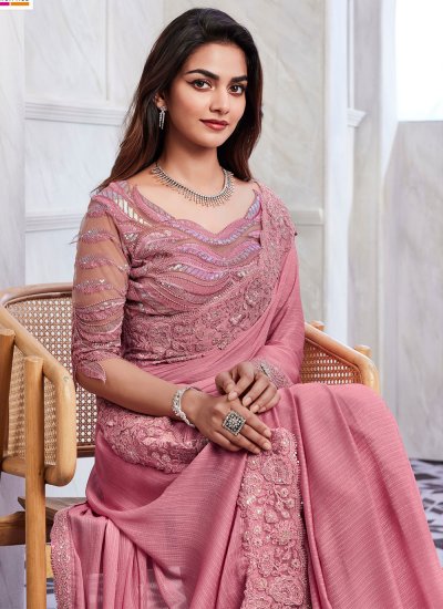 Modish Rose Pink Ceremonial Designer Saree