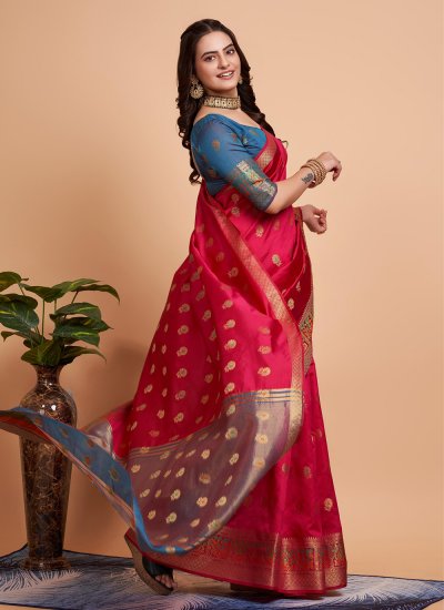 Monumental Banarasi Silk Weaving Pink Trendy Saree