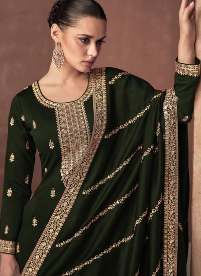 Monumental Green Embroidered Trendy Salwar Suit