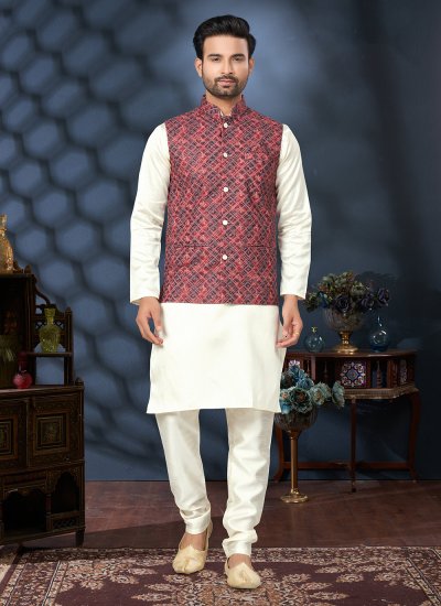Multi Colour and Off White Silk Kurta Payjama With Jacket