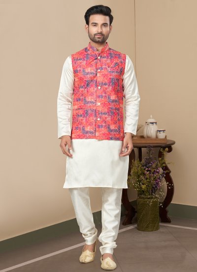 Multi Colour and Off White Thread Kurta Payjama With Jacket