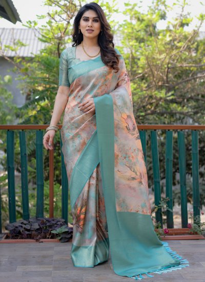 Multi Colour Banarasi Silk Digital Print Classic Saree