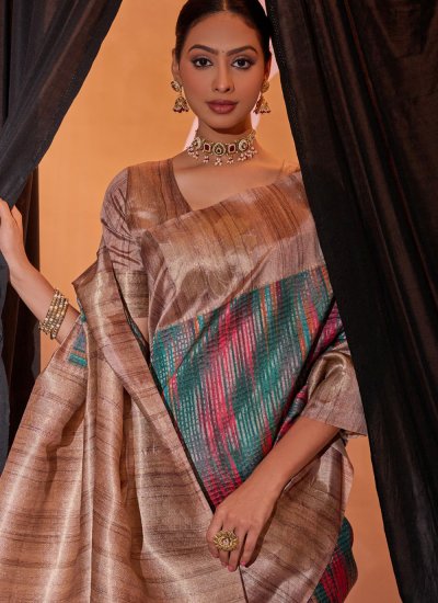 Multi Colour Tussar Silk Ceremonial Classic Saree