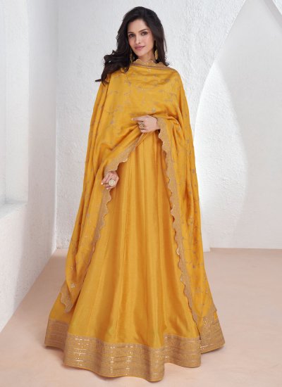 Mustard Embroidered Gown 