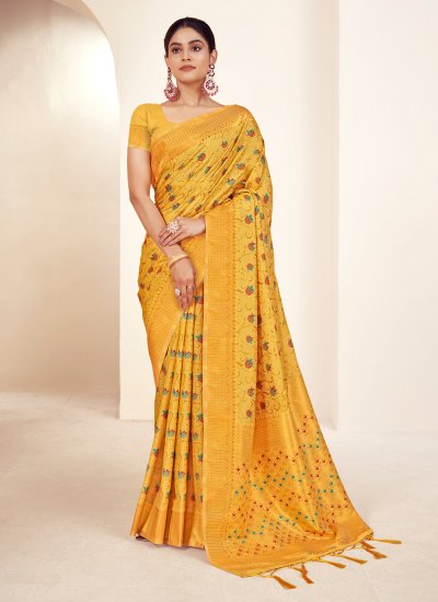 Mustard Woven Banarasi Silk Designer Traditional Saree