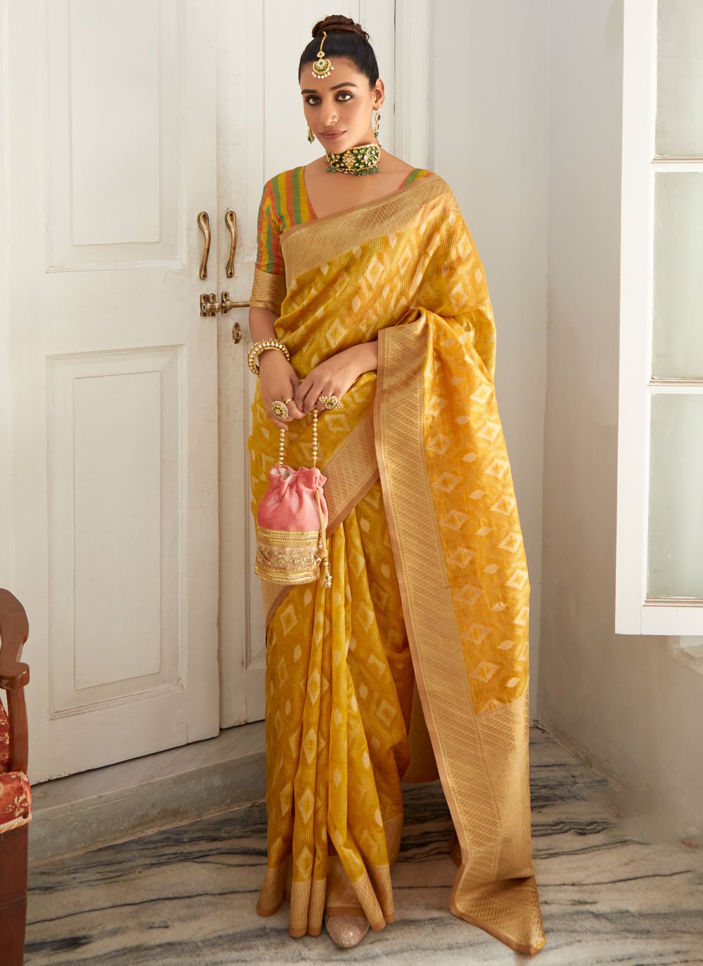 Beige White Designer Meenakari Woven Silk Saree with Blouse | TST | The Silk  Trend