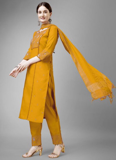Mystical Blended Cotton Mustard Lace Trendy Salwar Suit