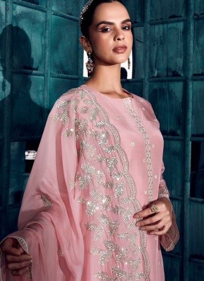 Mystical Embroidered Silk Pink Pakistani Suit