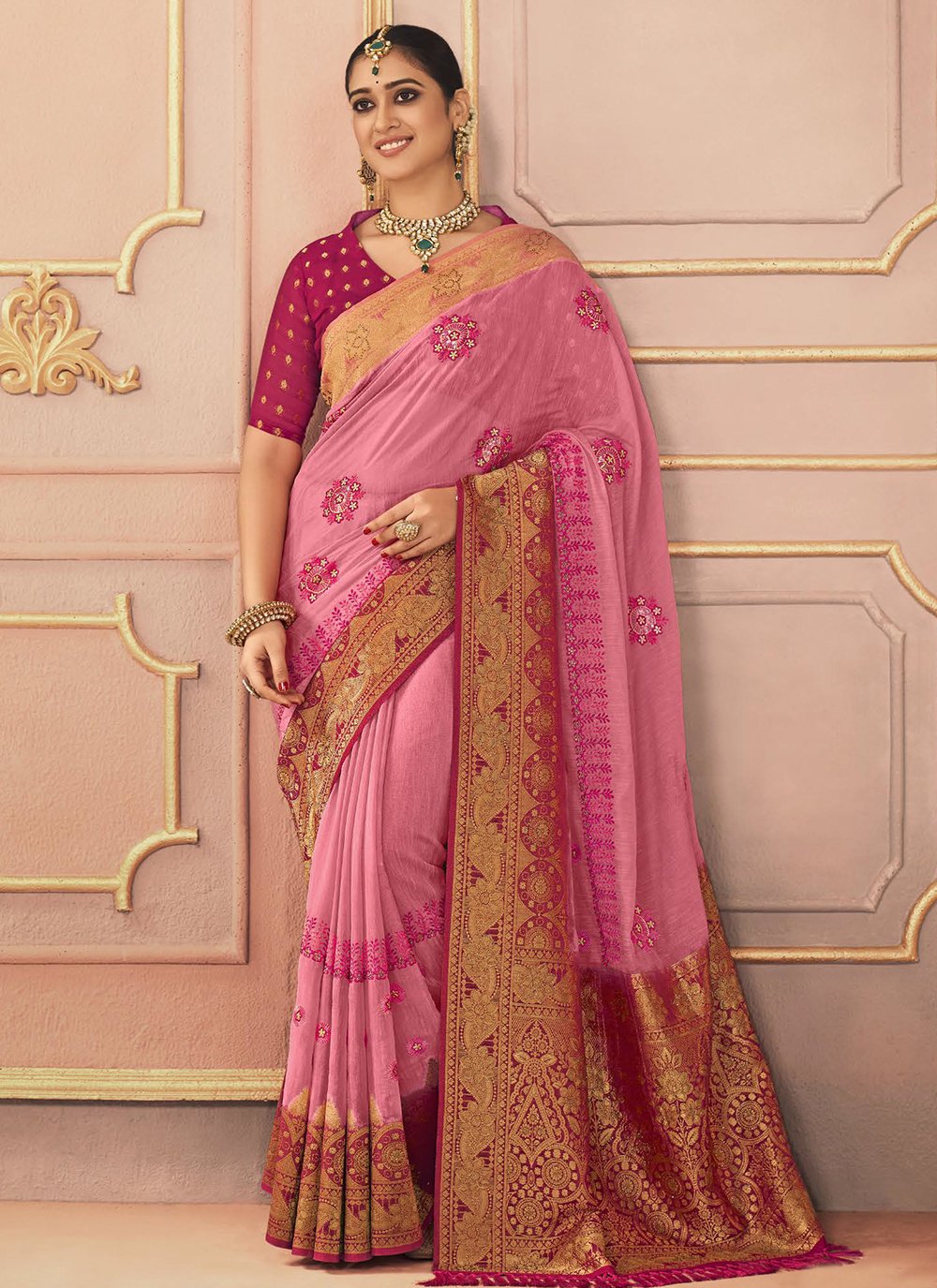 Mystical Pink Resham Contemporary Style Saree 