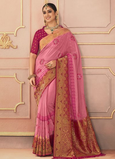 Mystical Pink Resham Contemporary Style Saree