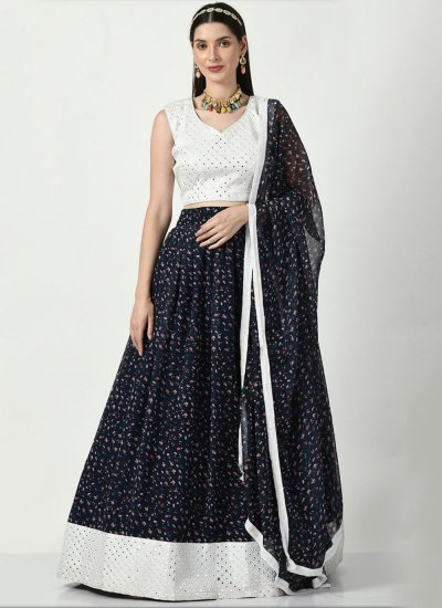 Navy White Coloured Embroidered Attractive Party Wear Heavy Faux Georgette  Lehenga choli