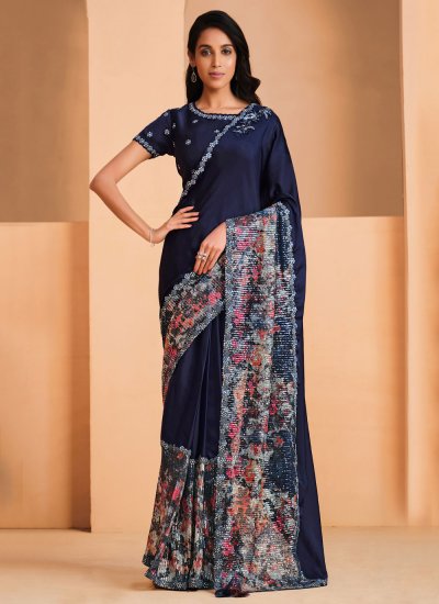 Navy Blue Embroidered Classic Saree