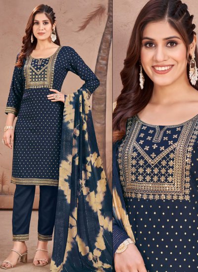 Blue Embroidered Pant Style Salwar Suit 3908SL02