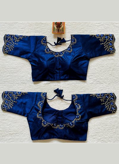 Navy Blue Festival Silk Designer Blouse