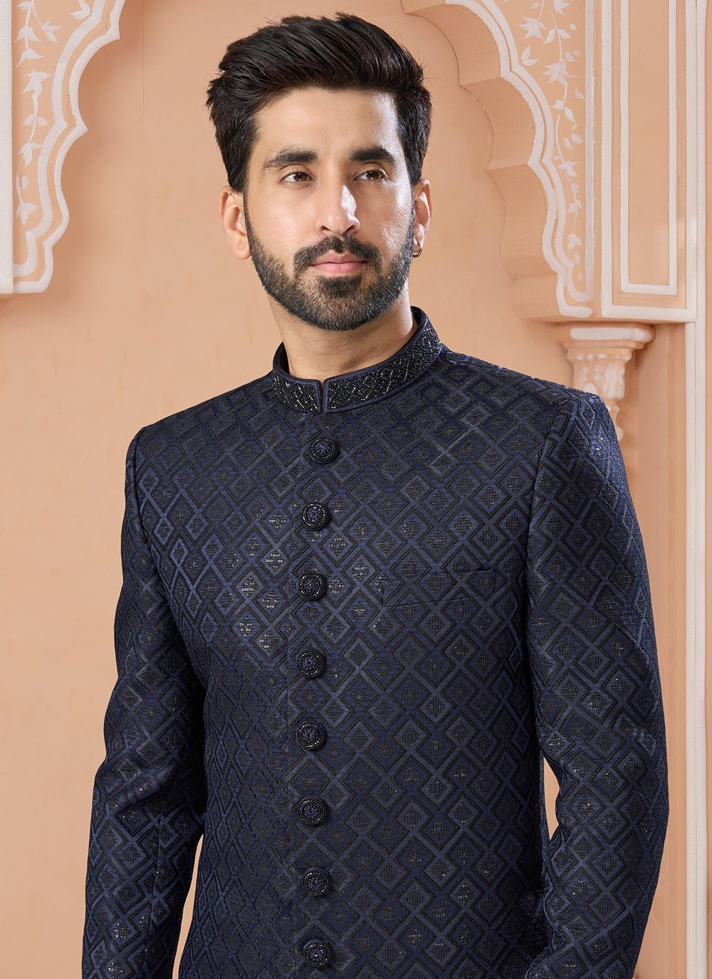 Navy Blue Reception Indo Western Sherwani