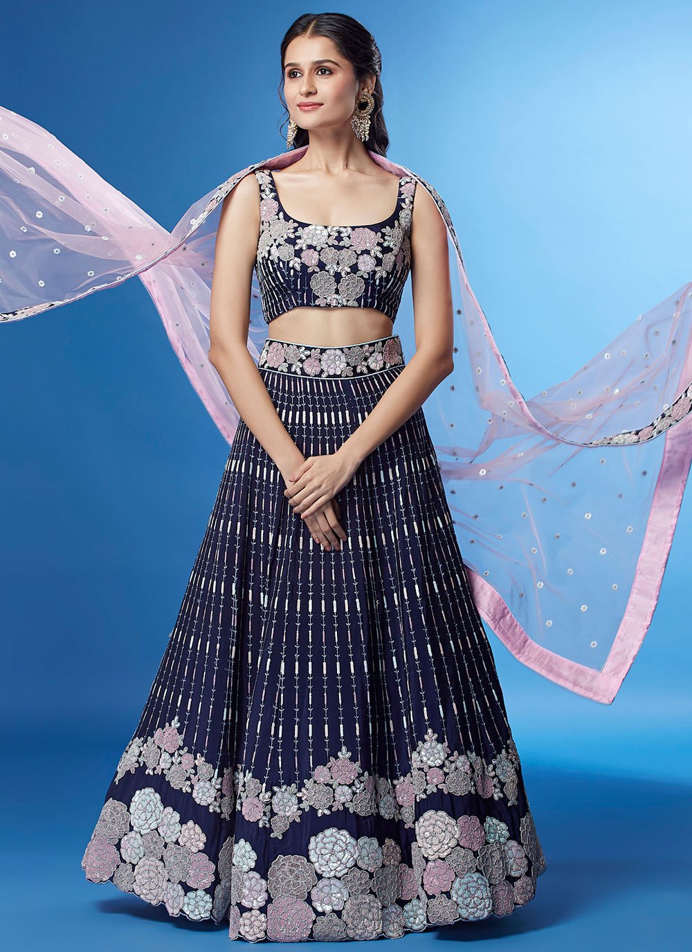 Buy Green Umbrella Printed Nylon Silk Lehenga Choli From Ethnic Plus.