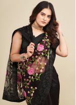 Net Black Embroidered Classic Saree