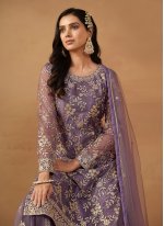 Net Embroidered Purple Salwar Kameez