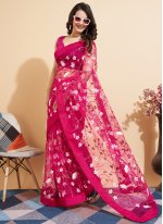 Net Pink Embroidered Classic Saree
