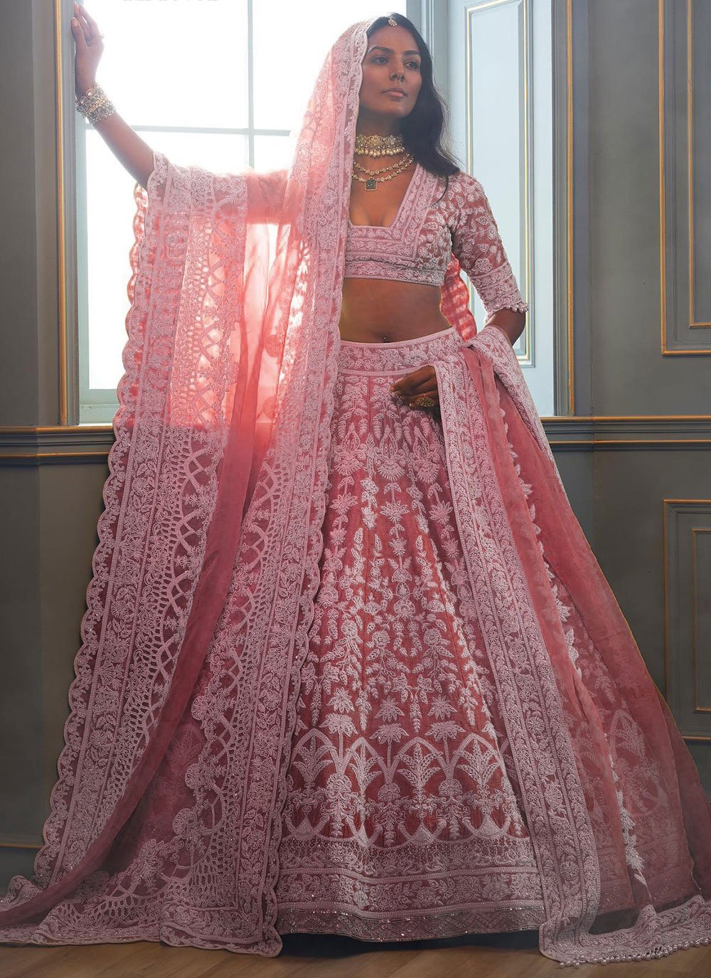 Net Pink Sequins Designer Lehenga Choli