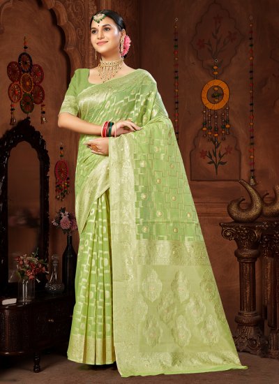 Nice Cotton Thread Work Green Casual Saree