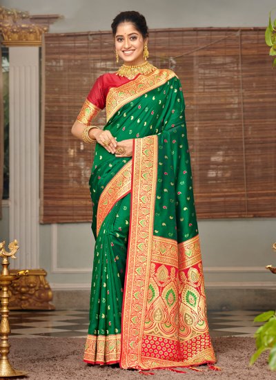 Nice Green Weaving Banarasi Silk Designer Traditional Saree