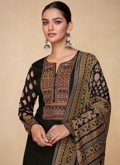 Noble Embroidered Cotton Black Salwar Kameez