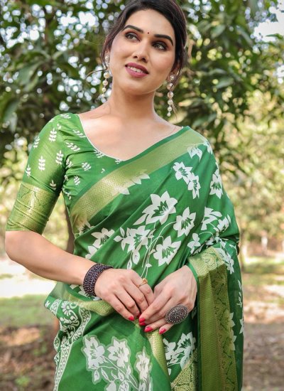 Noble Green Pure Silk Designer Saree