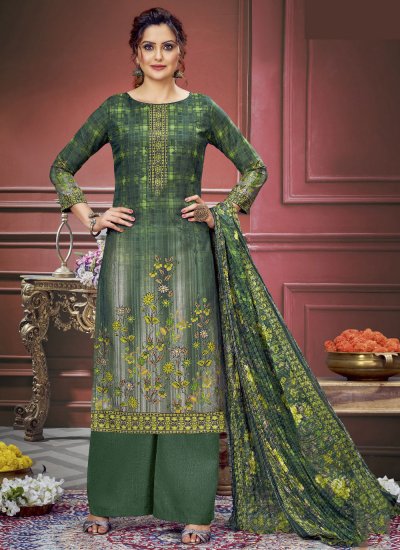 Noble Muslin Digital Print Green Trendy Salwar Suit